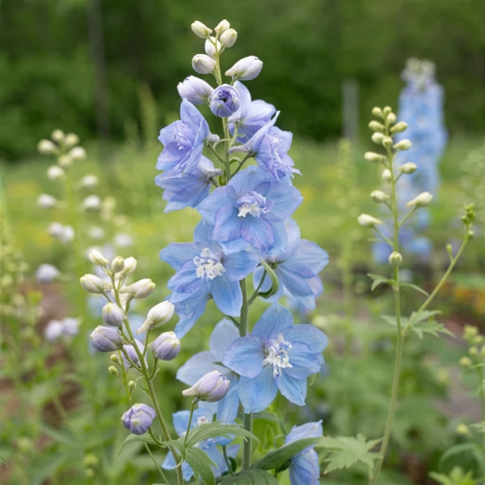 Фото Дельфініум Екскалібур Лайт Блю Вайт Бі (Excalibur Light Blue White Bee)