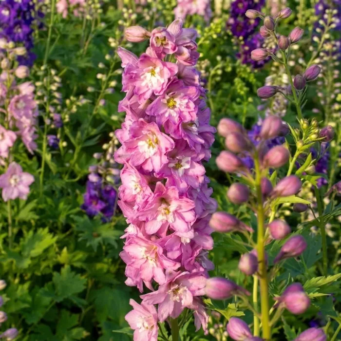 Дельфініум Меджик Фаунтс Черрі Блоссом Вайт Бі (Magic Fountains Cherry Blossom White Bee)